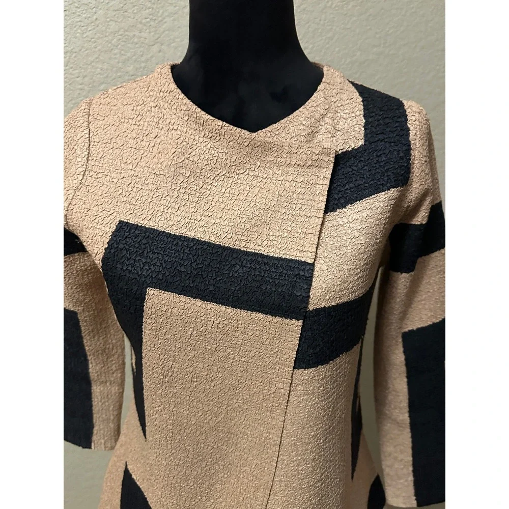 Berek Women Tan‎ Black Geometric Textured Open Front Cardigan Jacket PXS